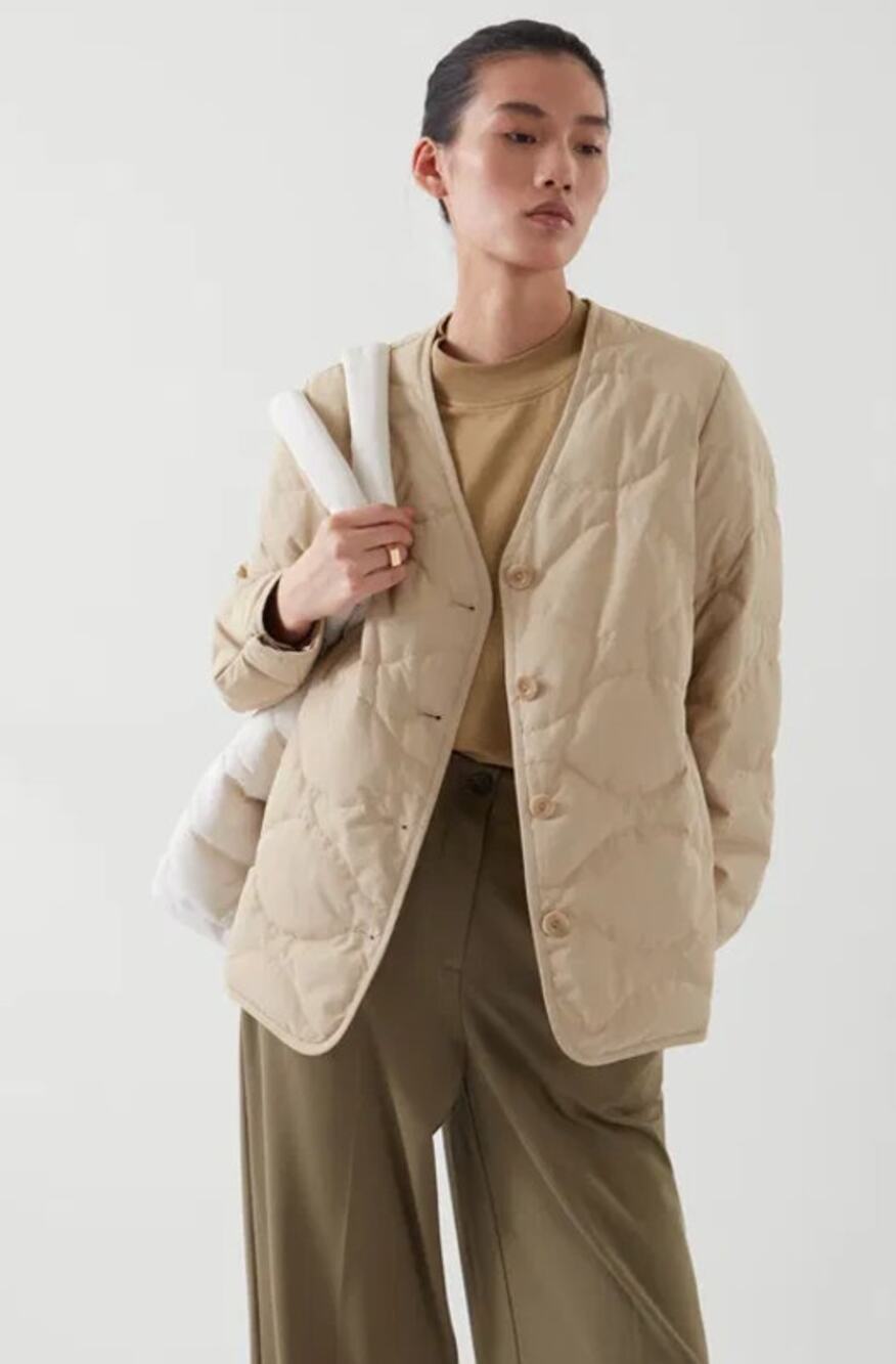 COS Quilted Padded Liner Jacket Light Tan Side Pockets Size XS
